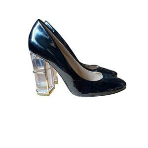 Zara Woman Black Patent Pumps Lucite Heel - Size 37